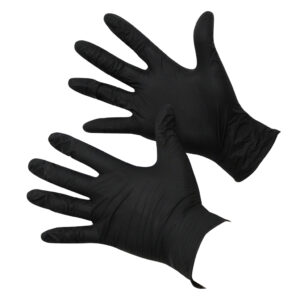 Black nitrile barber gloves with textured fingertips – durable powder free gloves for hairdressing, cutting and colouring