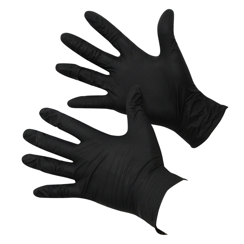 Black nitrile barber gloves with textured fingertips – durable powder free gloves for hairdressing, cutting and colouring